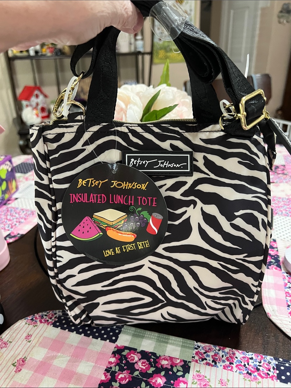 New Betsey Johnson Black & Cream Zebra Insulated Lunch Tote Bag